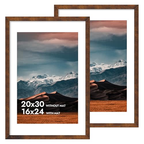 iRahmen 20x30 Poster Frame with 16x24 Mat - Plexiglass Wooden Picture Frames for Photo Wall Gallery Mounting (Dark Brown, Set of 2)