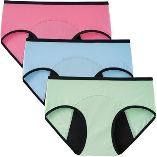 INNERSY Period Underwear for Women Teens Leak-Proof Menstrual Cotton Protective Hipster Panties 3-Pack