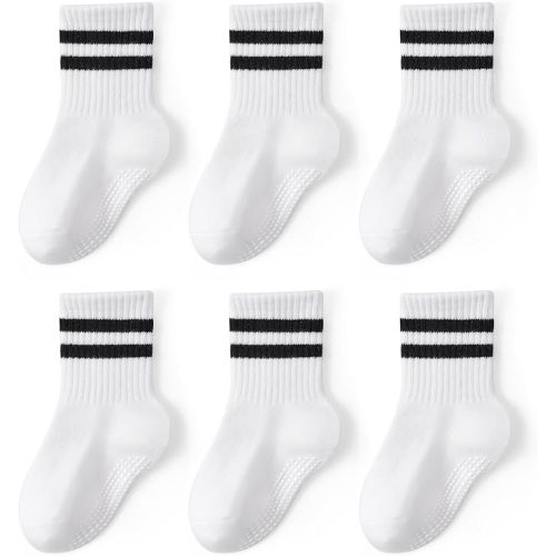 Non-Slip Toddler Grip Socks with Anti Skid Soles, Unisex Cotton Crew Ankle Socks for Baby Boys Girls Kids