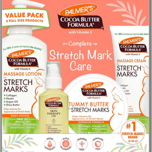 Palmer's Cocoa Butter Formula Pregnancy Skin Care Kit for Stretch Marks and Scars, Dermatologist Approved, Gift for Mom to Be, 4 Piece Full Size Set