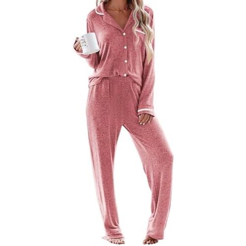 Ekouaer Womens Pajama Sets Long Sleeve Button Down 2 Piece Soft Pjs