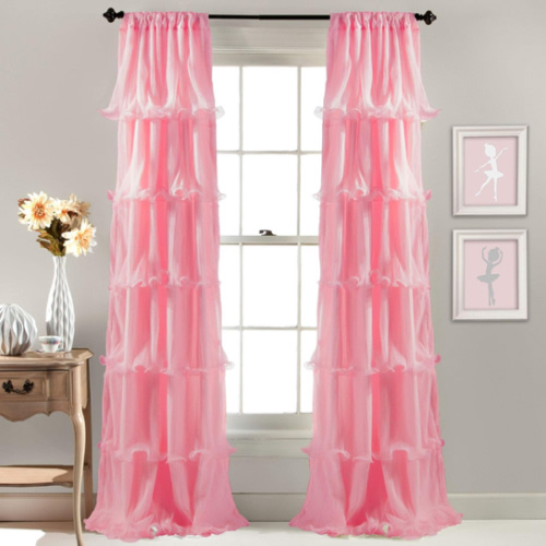 Lush Decor Nerina Light Filtering Window Panel Single 54" W x 84" L Pink - Ruffle Curtains for Bedroom - Pink Curtains for Living Room - Coquette Decor