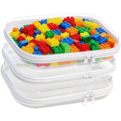 3PCS Clear Hard Plastic Zipper Case, Double Zippers Hard Pouch, Portable Travel Organizer Bin Clear Makeup Bag for Toy Storage, Snack Bag, Cosmetics, Pencil Case, Diaper Bag, Toiletry Bag (3PCS-M)