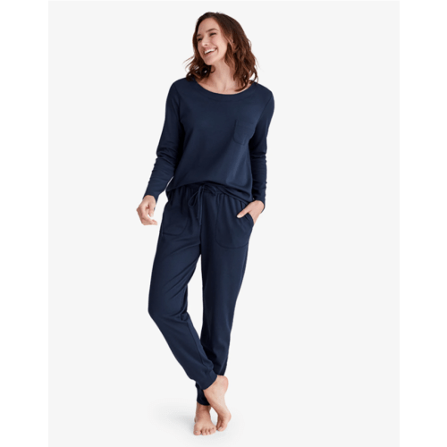 Pima Cotton Women's Jogger Pants Pajama Set, color navy size small