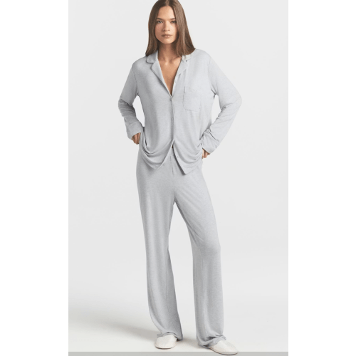 SKIMS SLEEP LONG SLEEVE BUTTON UP SET | LIGHT HEATHER GREY | SKIMS