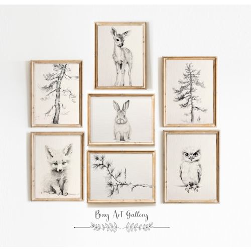 Woodland Baby Animal Gallery Wall Set, NURSERY PRINTABLE, Wilderness Art Print, Nursery Art Prints, Nature Nursery Decor,