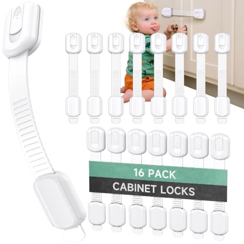 Infinno 16 Pack Cabinet Locks Baby Proofing Heavy Duty - Child Safety Cabinet Locks for Drawers, Cupboards & Fridge – No Drill 3M Adhesive Locks for Pets - Toddler Safety Latches