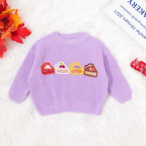 Hand Knitted Fall Thanksgiving Baby&Toddler Sweater,Cutie Pie Hand Embroidered Jumper,Oversized Kid Fall Outfit, Thanksgiving Baby Sweater
