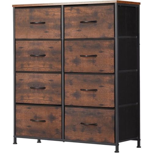 Sweetcrispy Dresser for Bedroom with 8 Storage Drawers, Large Fabric Storage Tower Organizer, Chest of Drawers with Metal Frame Wooden Top for Closet, Living Room, Entryway, Tank