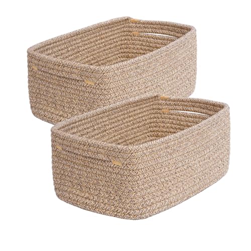 QFLQFL Small Woven Storage Basket,Medium Storage Baskets,Mini Cotton Rope Basket,For Shelves,Nursery,Office,Bathroom,And More–Perfect For Organizing&Décor