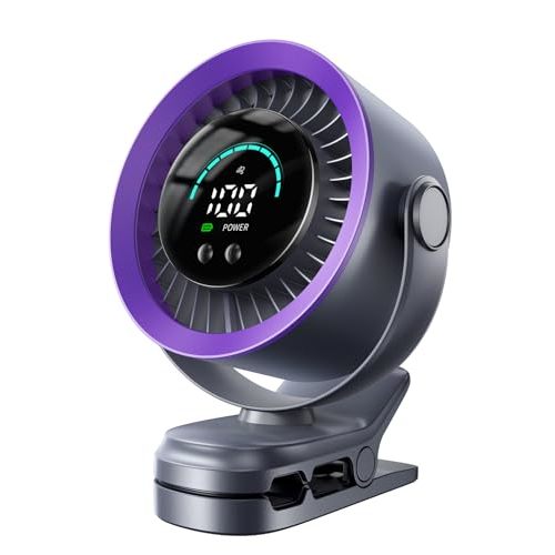 KIMMOO Portable Clip on Fan, 100-Speed Rechargeable USB Fan with LED Display, 360° Rotation & Strong Airflow Desk Fan, Up to 17 Hours Small Battery Fan for Outdoor Travel Camping Treadmill Car (Grey)