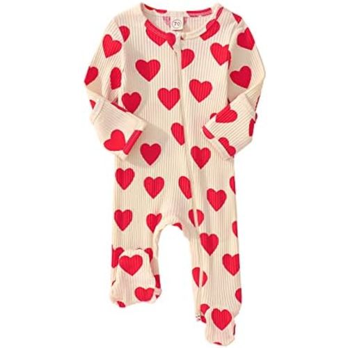 IZYJOY Infant Baby Girl Valentine's Day Romper Red Heart Zipper Footie Toddler Unisex Long Sleeve One Piece Jumpsuit Clothes
