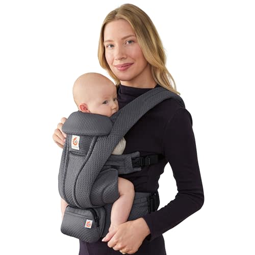Ergobaby Omni Deluxe Baby Carrier for Newborn to Toddlers 0-48 Months | 4-Position Breathable Mesh Baby Carrier with Ergonomic Support, Storage Pockets, and Sun Hood, Fits 7-45 lbs, Graphite Grey