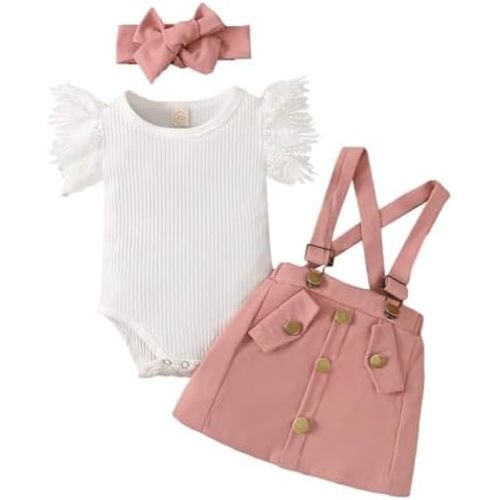 Newborn Baby Girl Dresses Infant Summer Clothes Lace Romper Overall Skirt Dress Heaband Clothing Outfits Set