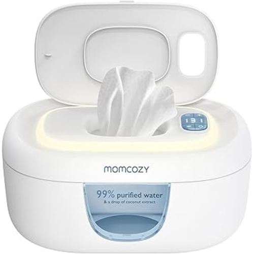 Momcozy Baby Wipe Warmer, Innovative Spring Design, Large Capacity Wipes Dispenser for 60-80pcs, Fast & Even Heating, 4 Modes of Temperature Heating Control, Diaper Wipe Warmer with Night Light, Blue