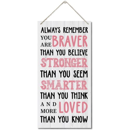 Always Remember You are Braver Than You Think Sign, Hanging Wood Sign Home Decor, Inspirational Signs Home Decor Motivational Gift, Decoration Gift, Bedroom Decoration Wall Art Hanging Signs 12" x 6"