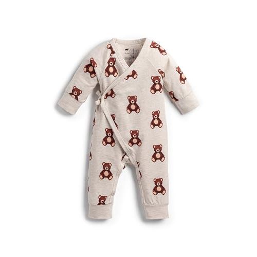 monica + andy Kimono Tie Long Sleeve One Piece, 100% Organic Baby Clothes for Girls & Boys, Preemie, Newborn & Infant