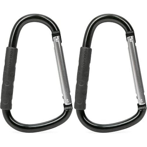 Nuby Large Handy Hook Carabiner Stroller Clip with Textured Soft Grip - Black (Pack of 2)