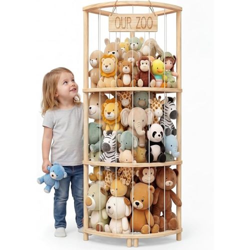 Corner Stuffed Animal Storage Tower, Large Wooden Plush Toy Storage Zoo, Arc Corner Display for Nursery & Playroom, Vertical Stuffed Animal Holder for Plushies, Teddy Bears & Toys with Wall Anchors