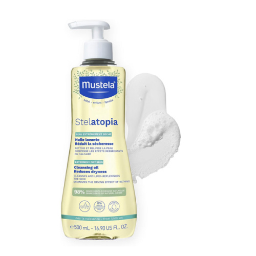 Mustela Stelatopia Eczema-Prone Skin Cleansing Oil - Baby Body Wash with Natural Avocado & Sunflower Oil - Family Skin Care Essentials - EWG Verified - Fragrance-Free & Tear Free - 16.9 fl. oz.