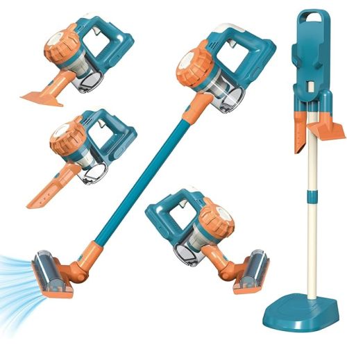 3-in-1 Kids Vacuum that Really Works – Toddler Vacuum Cleaner with Working Suction, Montessori Pretend Play Cleaning Toy Gift Set for Boys and Girls Ages 3+ (Blue)