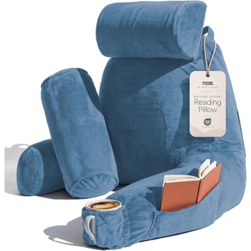 Nestl Reading Pillow for Bed, Back Pillow for Sitting Up in Bed, Blue Haven