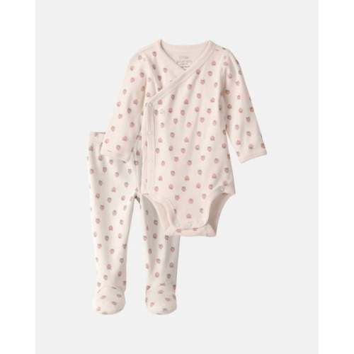 Baby Girl 2-Piece Organic Cotton Wrap Bodysuit & Pant Set in Strawberry Print - Little Planet | Carter's
