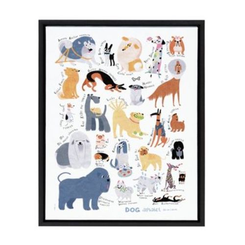 Kate & Laurel All Things Decor 18"x24" Sylvie Dog Alphabet Framed Canvas by Lida Larina Black: Modern Vertical Wall Art, Animal Theme
