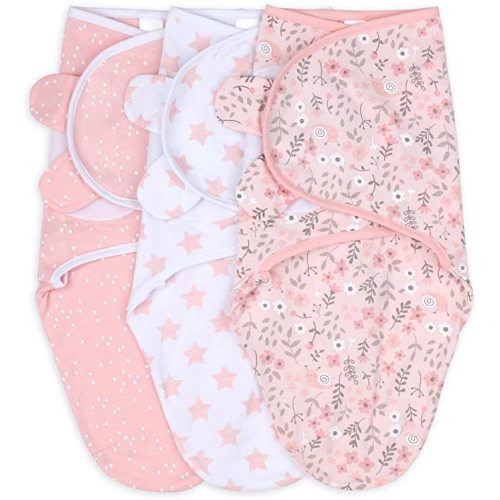 The Peanutshell Baby Swaddle Blankets Set of 3 - Baby Girl Sleep Sack for Newborn, Newborns Sack 0-3, 3-6 Month Swaddles, Soft & Breathable Cotton - Pink Floral (M/L)