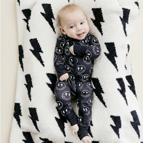 Lightning Bolt Fuzzy Blanket | Black