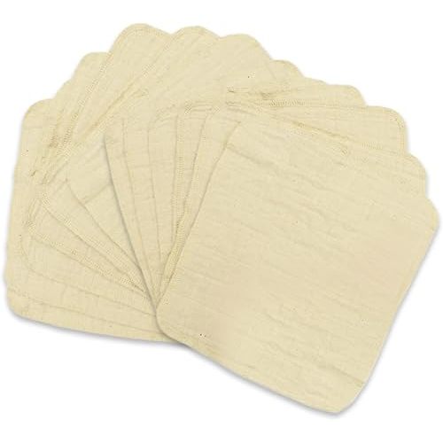 OsoCozy Muslin Baby Wipes – 12 Count 100% Unbleached Cotton, Reusable Cloth Wipes for Sensitive Skin, Quick-Drying, Chemical-Free, 15-Pack (9"x9" Pre-Wash Size)