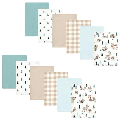 Hudson Baby Unisex Baby Cotton Flannel Burp Cloths Bundle, Boy Woodland Pals, One Size