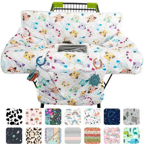 White Shopping Cart Cover for Baby 2-in-1 High Chair Cover with Safety Harness Multifunctional Owl Pattern Cart Covers for Babies Soft Padded Grocery Cart Cover for Baby Boy Girl