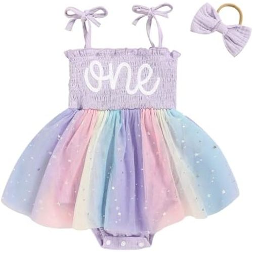 Baby Girl 1st Birthday Clothes One Year Old Tulle Romper Sleeveless Bodysuit Cake Smash Outfits