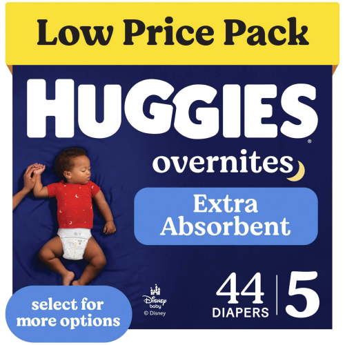 Huggies Overnites Nighttime Baby Diapers, Size 5 (27+ lbs), 44 Ct (Select for More)
