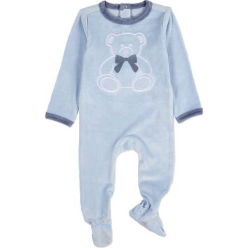 Teddy Snuggles Embossed Cotton Velour Footie, 6M