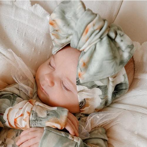 Baby Headwrap - Flower Story Floral Topknot - Sage Green – Before & Ever