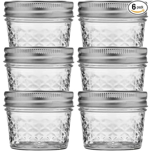 Ball Wide Mouth Quilted Crystal Jelly Jars with Lids and Bands, Used for Canning, Pickling, Juice, Jam, Jelly, Quarter Pint Size (4 Ounce (Pack of 24))