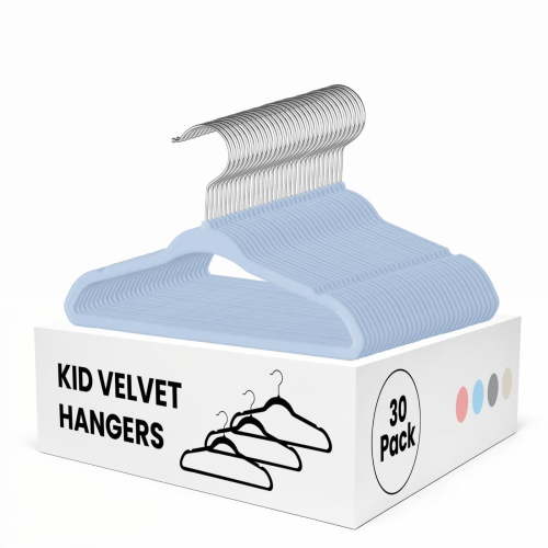 Simple Deluxe 30 Pack Kids Velvet Hangers, Non-Slip Space Saving Baby Hanger for Infant & Toddler Clothes, 11 Inch Lightweight Durable Children Hangers for Closet, Blue