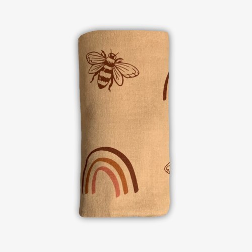 Organic Muslin Swaddle Blanket (Rainbow/Bee)