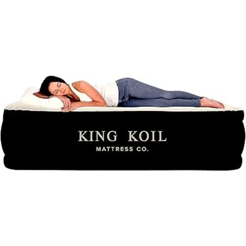 King Koil Premium California King Air Mattress with Built-in High-Speed Patented Pump for Home, Camping & Guests- Inflatable Double High Airbed Blow Up Bed, Waterproof, 1 Year Warranty