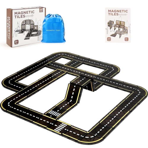 FunMagic Magnetic Road Tiles, 20-Piece Stem Building Blocks for Kids, Educational Toy for Creativity and Design