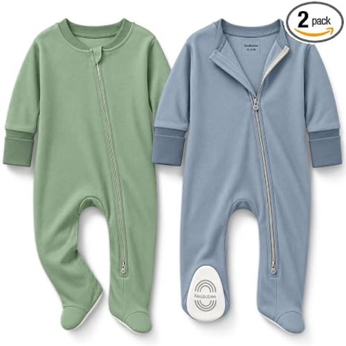 2-Pack Baby Pajamas Footie – Baby Sleepers 0-3 Months, Organic Cotton Footed Newborn Pajamas with Mitten Cuffs, Double Zipper Jammies, Soft, Breathable, Unisex Sleep and Play PJS (Slate, 0-3 Months)