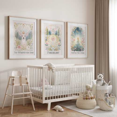 Throne of Glass Nursery Art Print Set | Fireheart, To Whatever End, Rattle the Stars