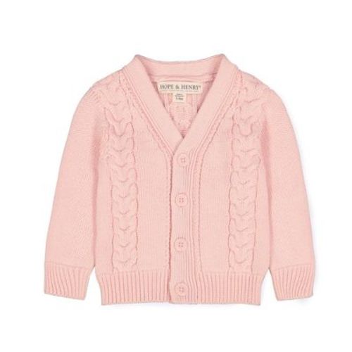 Hope & Henry Baby Cable Knit Cardigan Sweater (Light Pink, 0-3 Months)