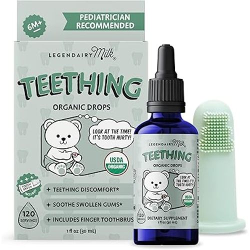 Legendairy Milk Organic Teething Drops - Baby Teething Relief Drops, Clove and Chamomile - Ideal for Babies and Toddlers - Sugar Free, 120 Servings