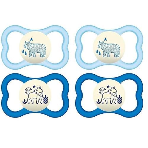 MAM Air Night Pacifiers (1 Sterilizing Pacifier Case), MAM Sensitive Skin Pacifier 6+ Months, Glow in the Dark Pacifier, Best Pacifier for Breastfed Babies, Baby Boy Pacifiers, 6-16 - 2 Ct (Pack of 2)