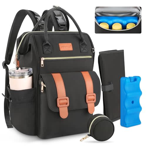 PIIOSER Breast Pump Bag Backpack Compatible with Spectra S1/S2, Hands-Free Pumping Bag with Cooler for Working Moms, Large Capacity Diaper Bag Backpack for Travel, Black
