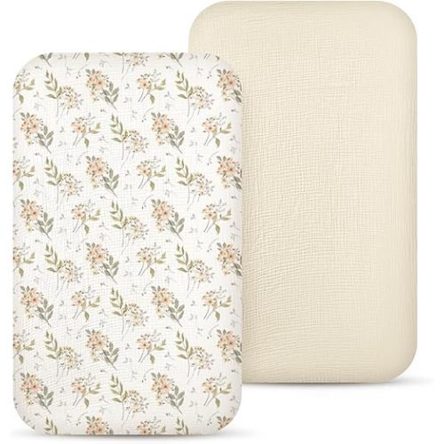 lulumoon Baby Bassinet Sheets Muslin: Cotton Bedside Bassinet Sheets Floral for Girls - Fitted for Bedside Sleeper Mattress