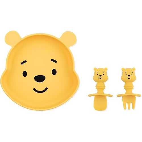 Bumkins Disney Winnie the Pooh - Silicone Grip Dish, Training Chewtensils - For Ages 6 Months+ - Suction Base - 100% Food-Safe Silicone - Oven, Microwave, Freezer, & Dishwasher Safe